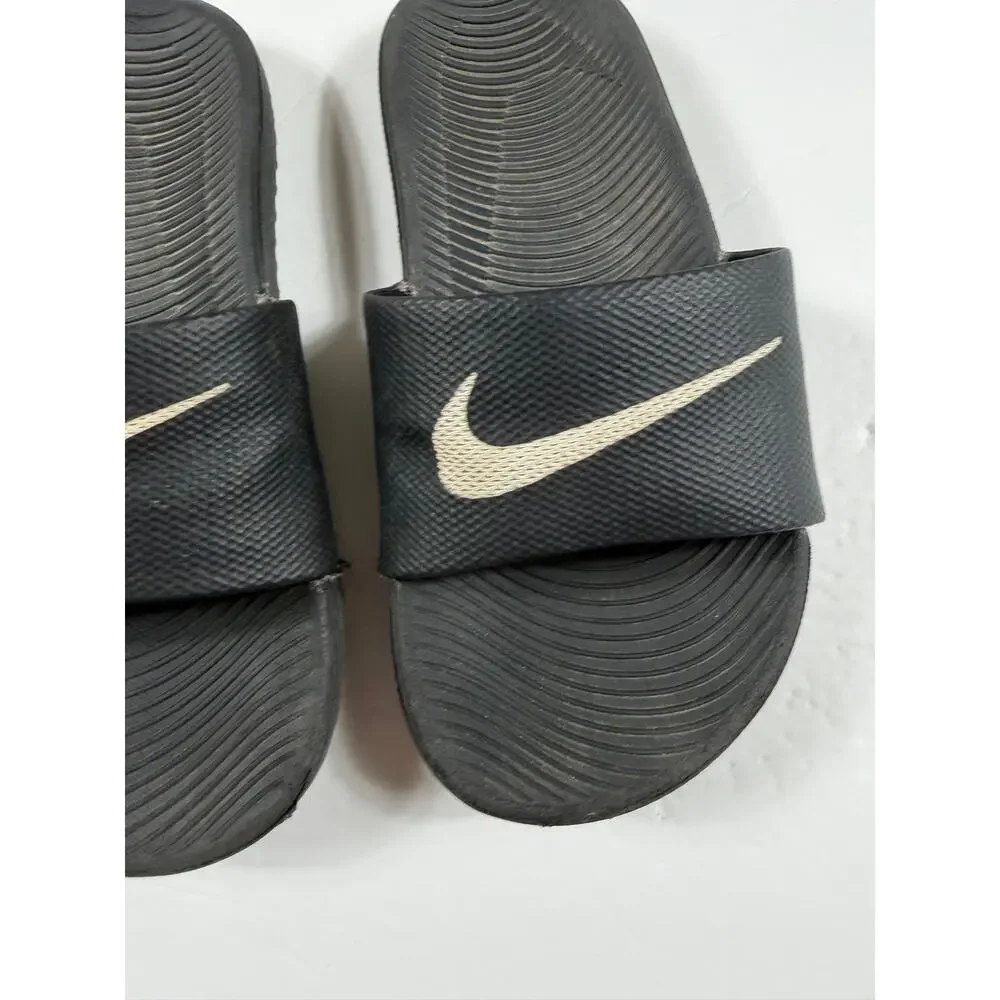 Nike Kawa Slide Black White Swoosh Slip On Sandals Kids Size 12